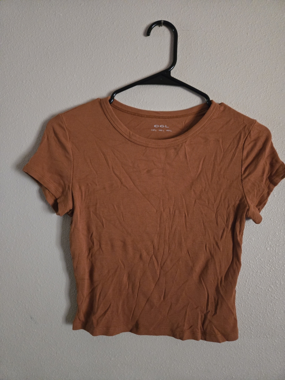 Crop Short Sleeve Ribbed Tee in Rust